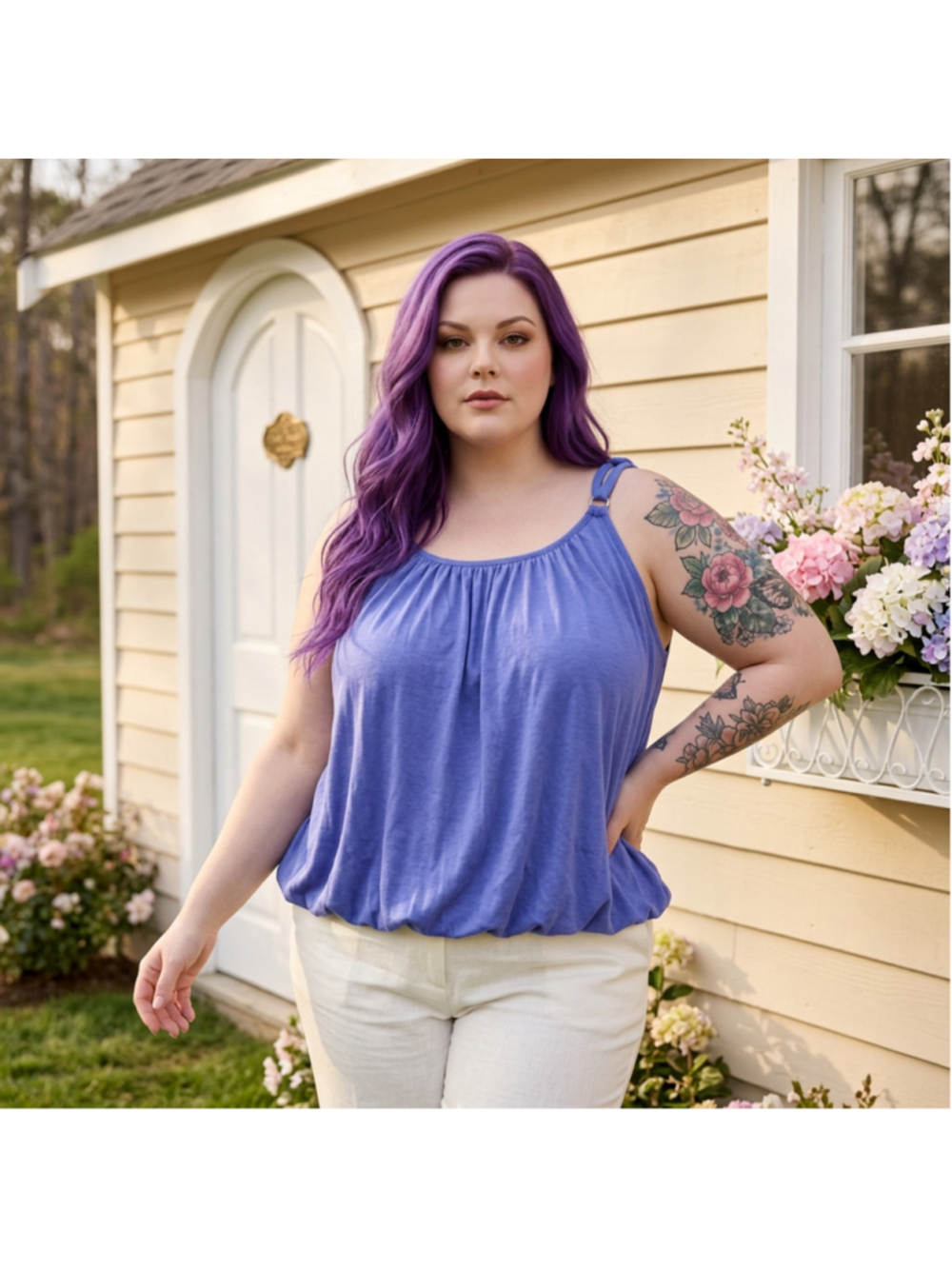 City Chic Plus-size Periwinkle Blue Bubble Tank Top Plus Size 18/20 Lined